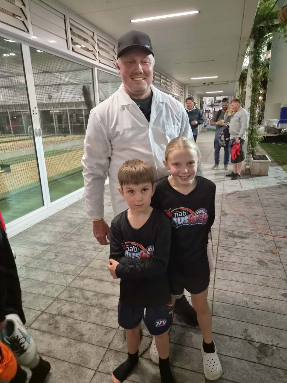 Hatherleigh Auskickers Max and Paige in their NAB AFL Auskick tops at Adelaide Oval, 2026