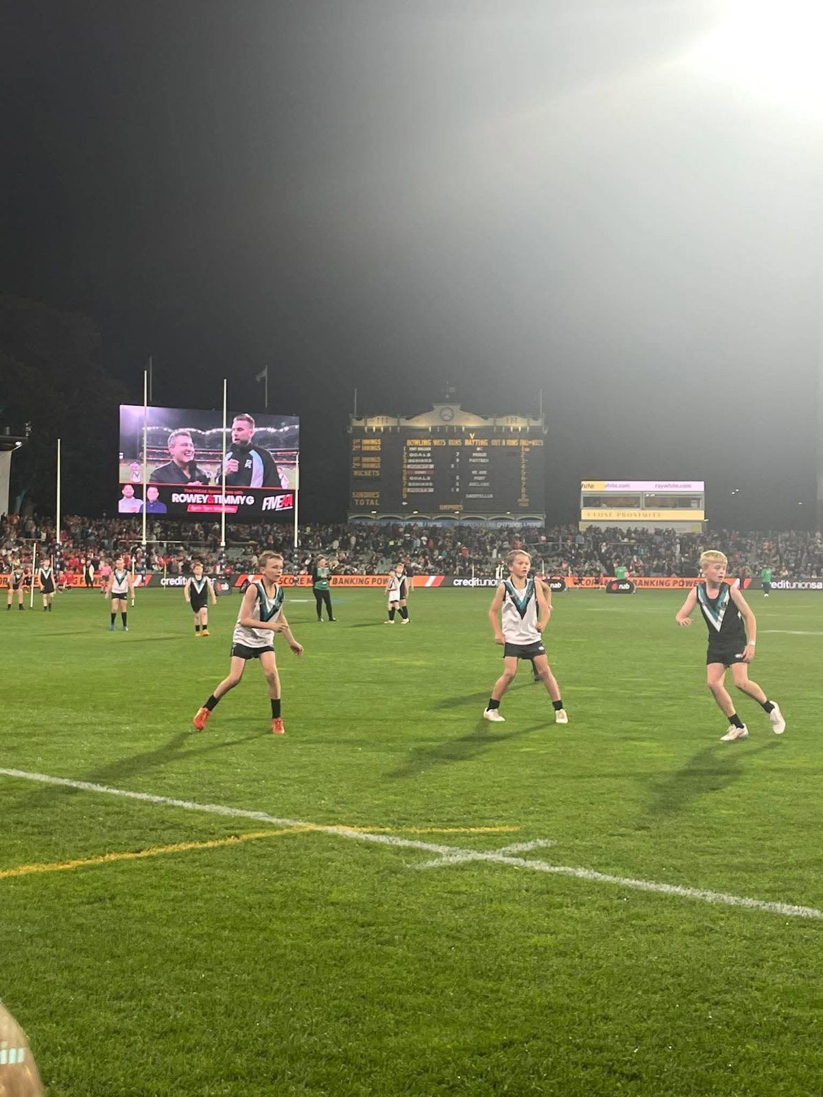 Little League on the ground at Adelaide Oval during the Port Adelaide v Sydney game, 2026