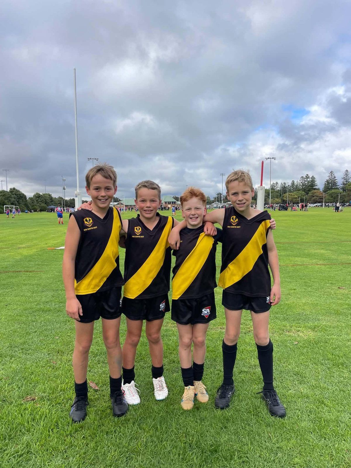 Hatherleigh boys Hugo Ellis, Johnny Hamilton, Joel Skeer and Kolton Redman in Mid South East guernseys for the SAPSASA state country football carnival