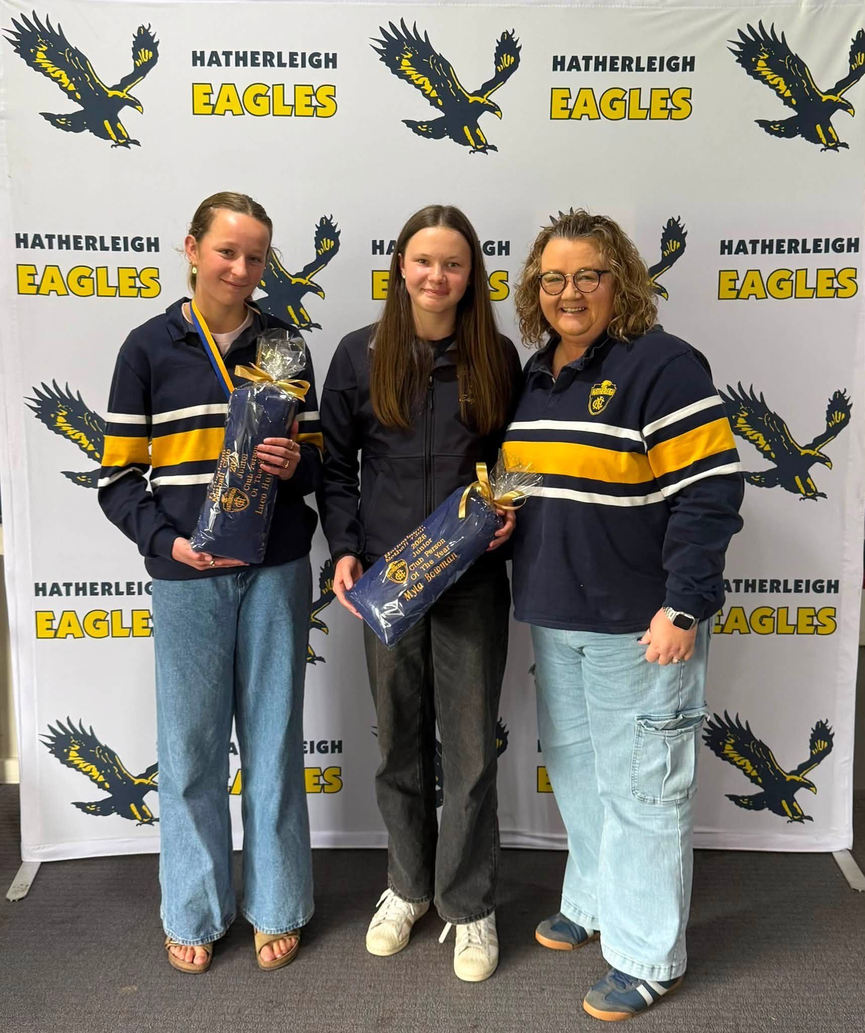 Luca Hamilton and Myla Bowman with their 2026 Hatherleigh Netball Club Junior Club Person of the Year towels