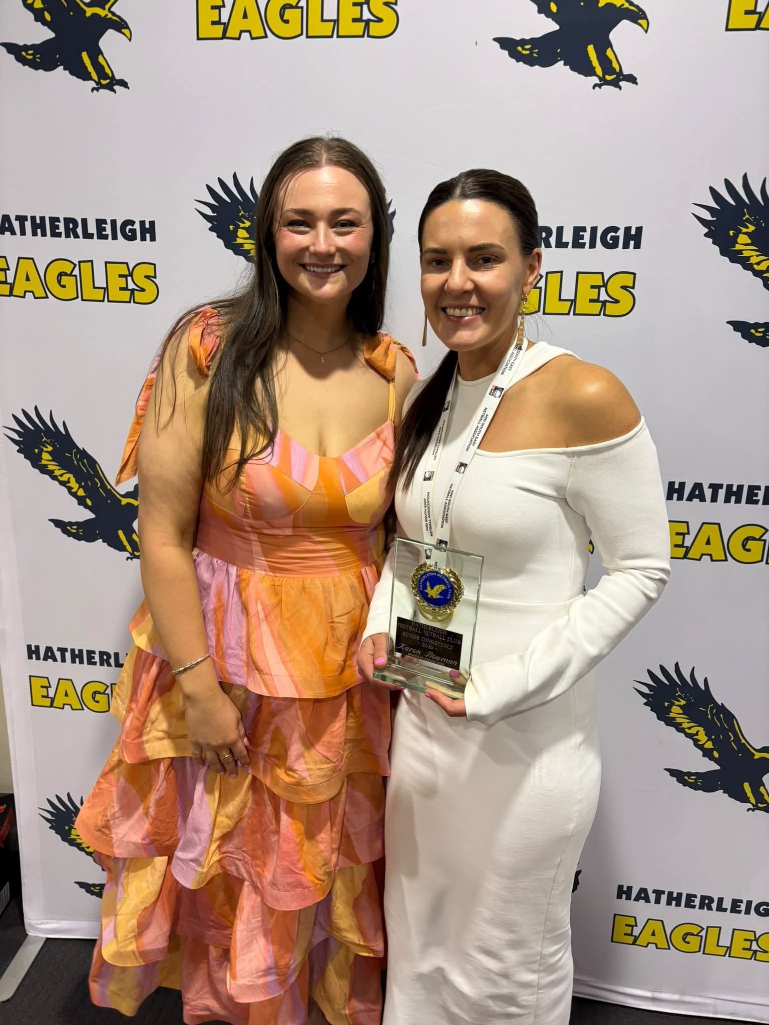 Karen Bowman with her 2026 Hatherleigh Netball Senior Consistency Award trophy