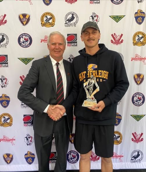 Frazer Bradley receives the 2026 MSEFL Senior Leading Goal Kicker trophy