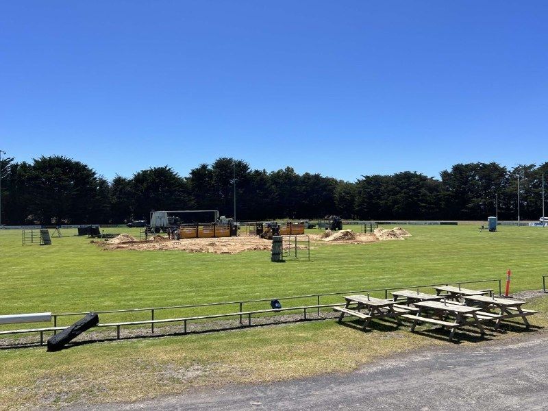 Rodeo set-up under way: arena sand being spread and chutes going in on the Hatherleigh oval