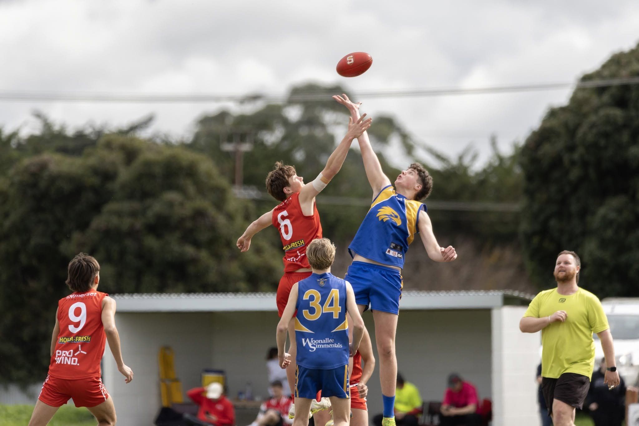 Hatherleigh Senior Colts ruckman taps the ball against Tantanoola