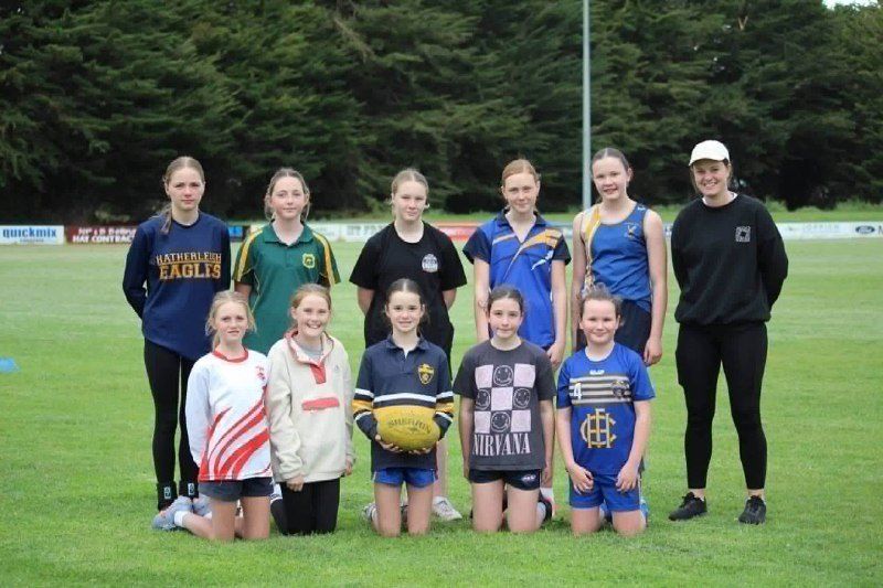 Girls football training group with their coach on the Hatherleigh oval