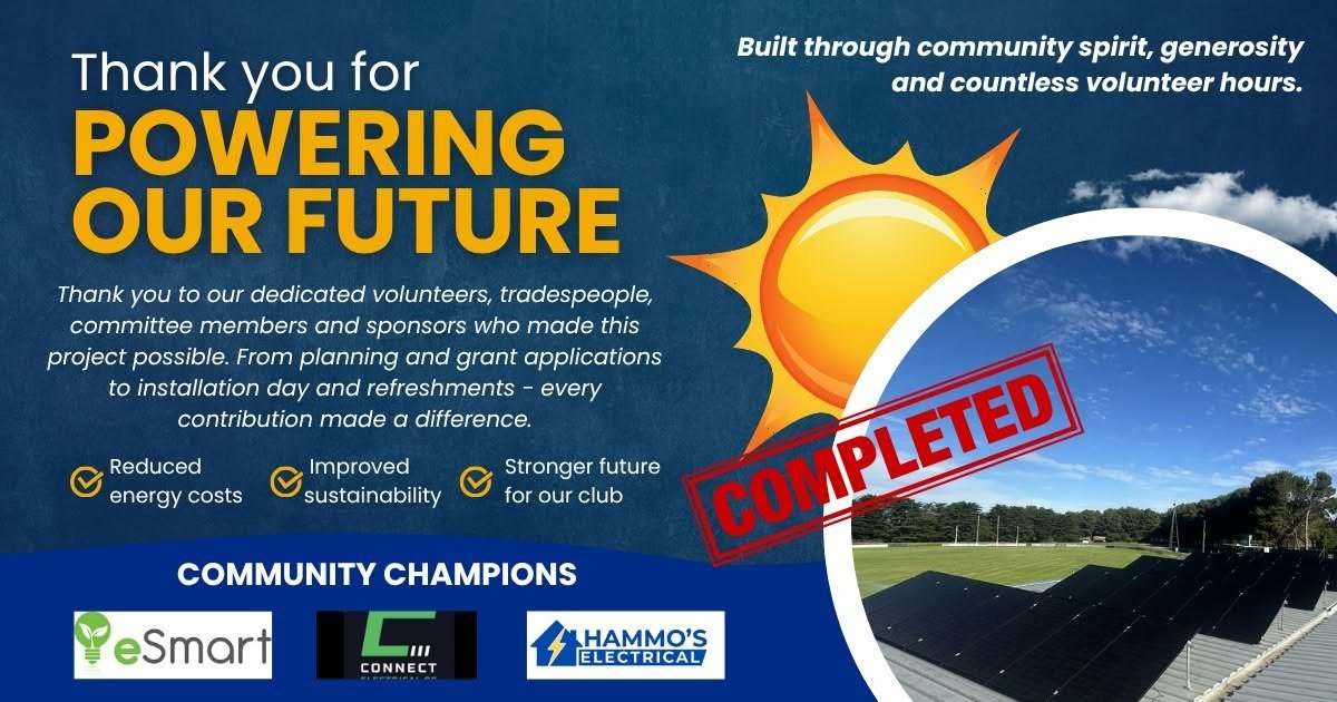 Thank you for powering our future: solar and battery project completed, with community champions eSmart, Connect Electrical and Hammo's Electrical